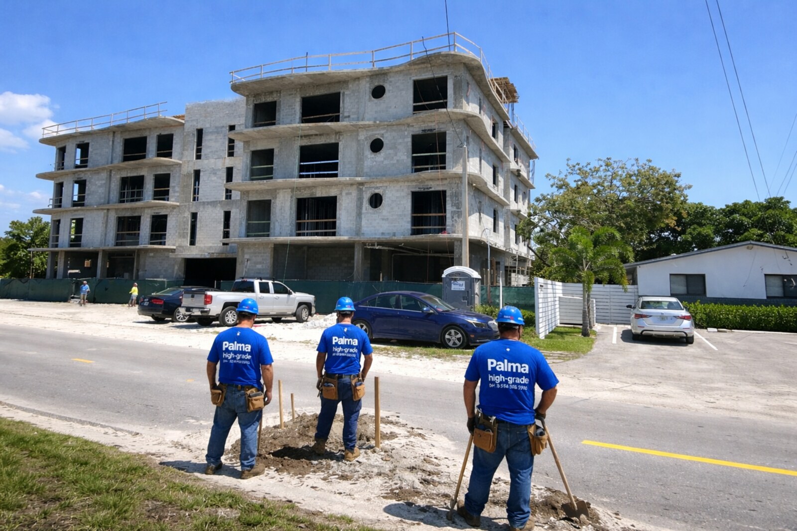 Exterior progress on a multistory shell construction project